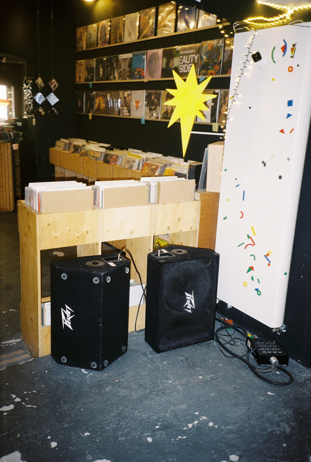 Detail shot inside 72records — sleeves, slipmats, and small objects
