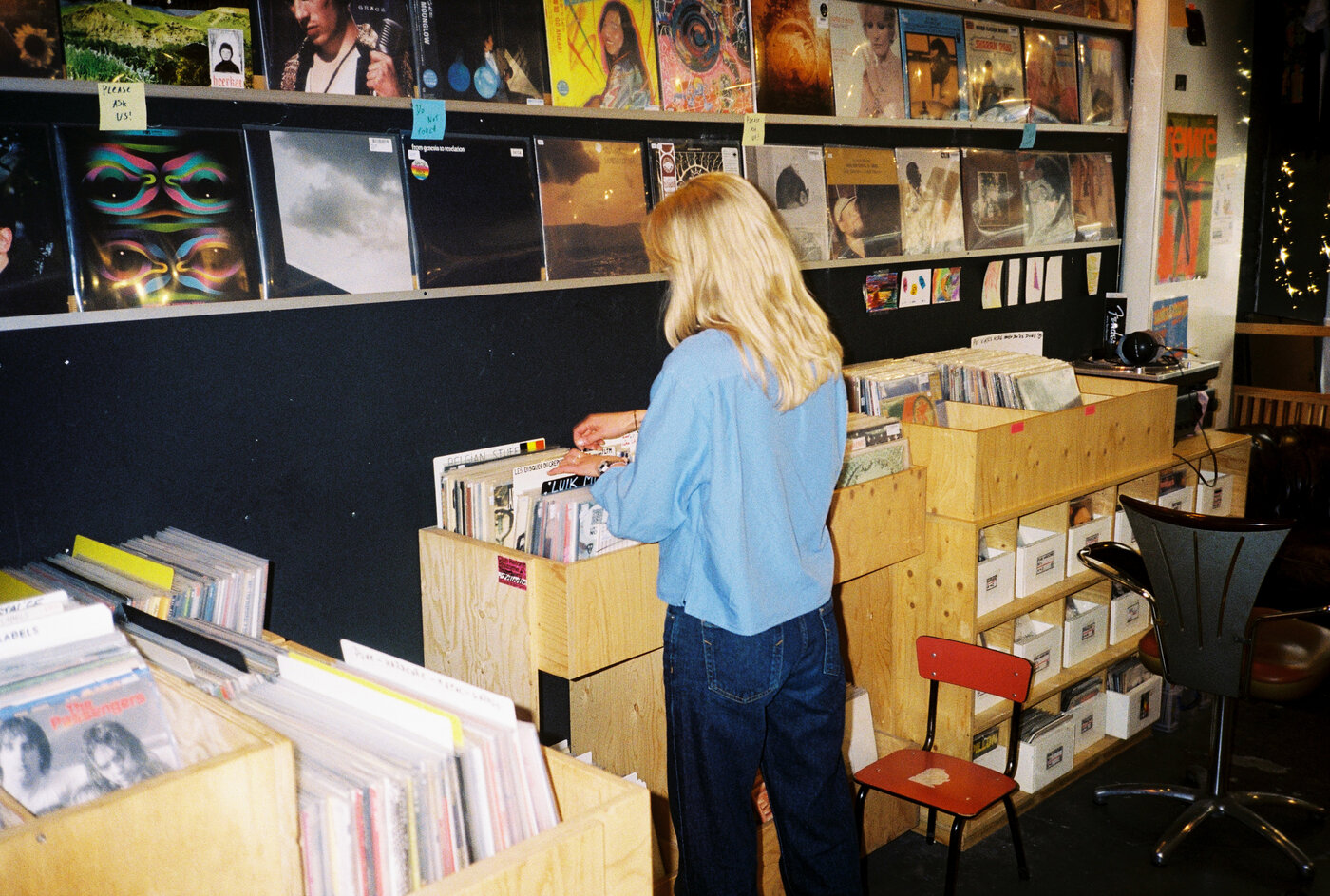 Customer browsing the crates at 72records